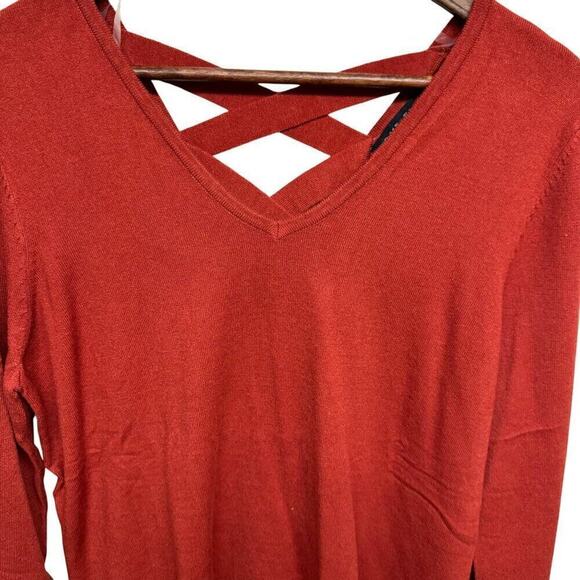 Love-Ellie Womens Large Rust V-Neck Sweater With Back Cross-Strap Detail - Picture 2 of 8